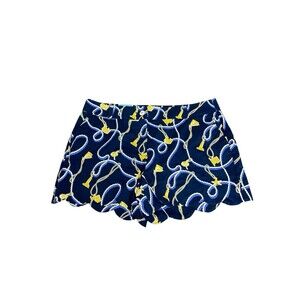 CROWN & IVY Sz 14 Petite Shelby Shorts Navy Gold Nautical Scalloped Hem NWT